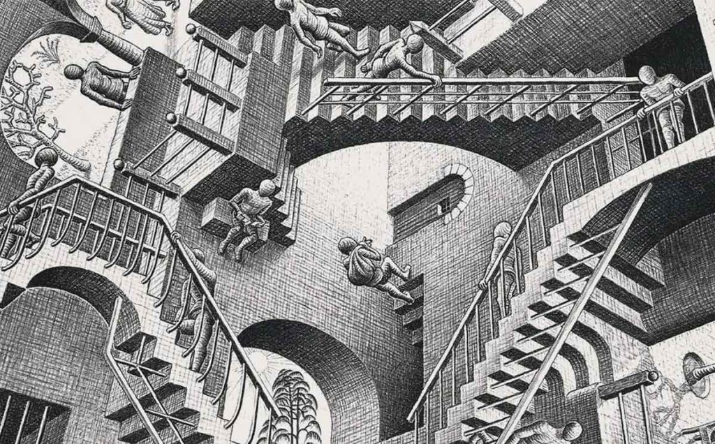 Relativity (detail) 1953. Escher, Exhibition - Palazzo Bonaparte, Rome