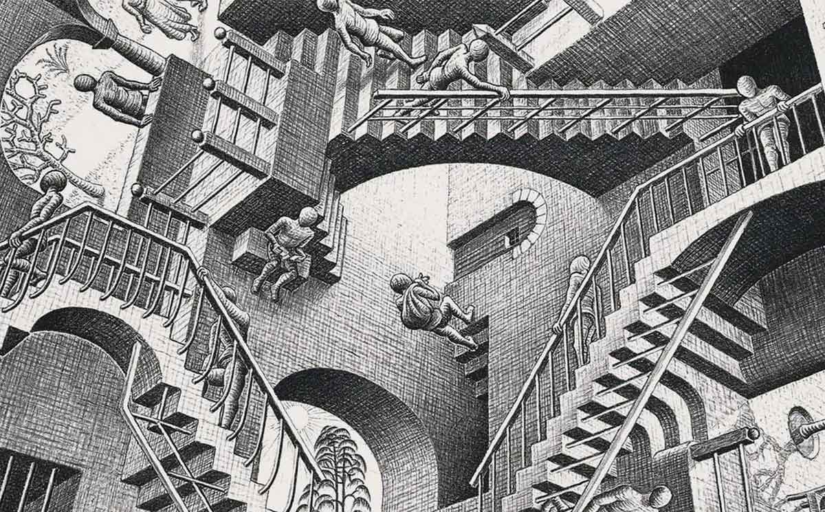 Relativity (detail) 1953. Escher, Exhibition – Palazzo Bonaparte, Rome ...