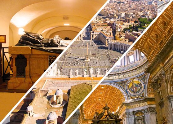 guided tour of St. Peter's Basilica, including papal tombs and dome climb