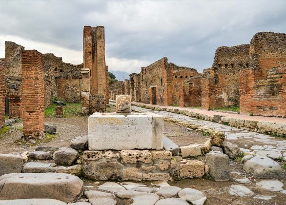 Stone fountain in Pompeii archeological site