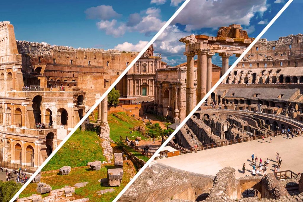 Guided tour of the Colosseum + Roman Forum and Palatine Hill + Arena